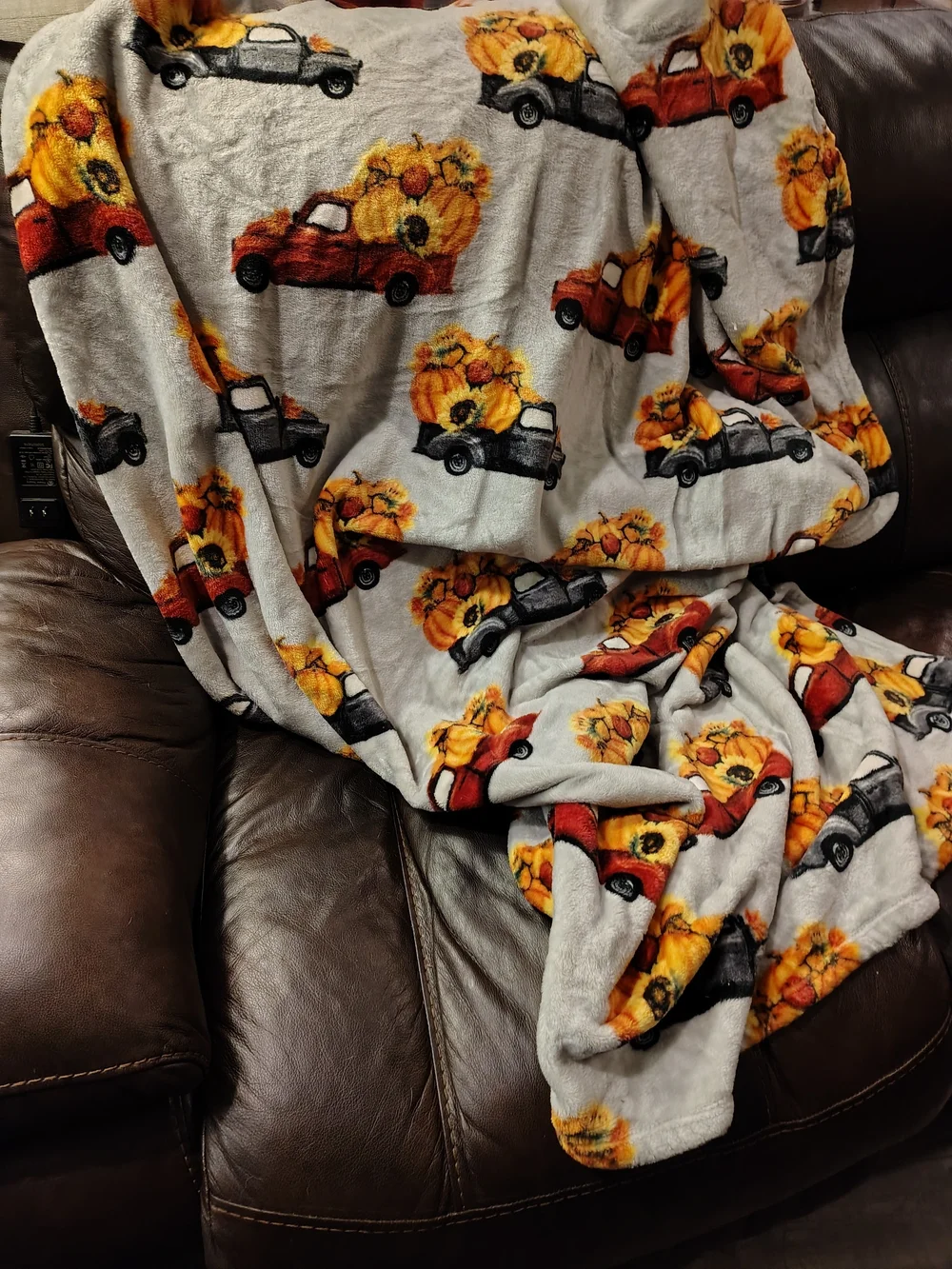 Cozy Kids Pajama Blanket with Red And Black Truck & Sunflower Pumpkin 60